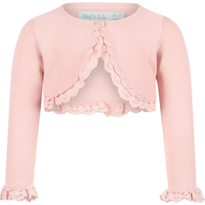 Abel & Lula Scalloped hem and cuffs knit baby cardigan in pink 1