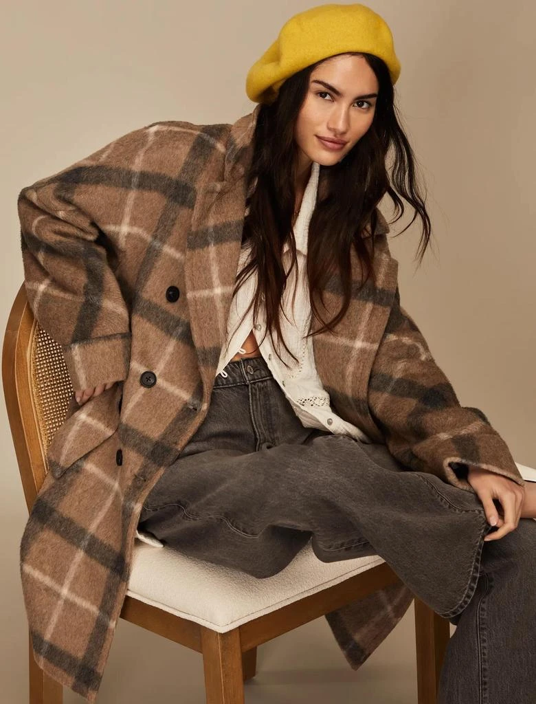 Lucky Brand Women's Brown Plaid Double Breasted Coat 3
