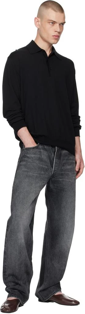 AURALEE Black Selvedge Faded Heavy Denim Wide Jeans 4