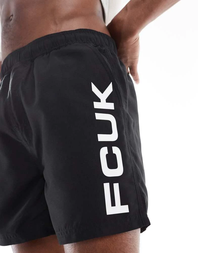 French Connection Mens French Connection FCUK logo swim trunks in black and white 2