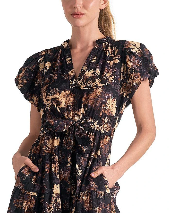 Elan Printed Bubble Sleeve Midi Dress 4