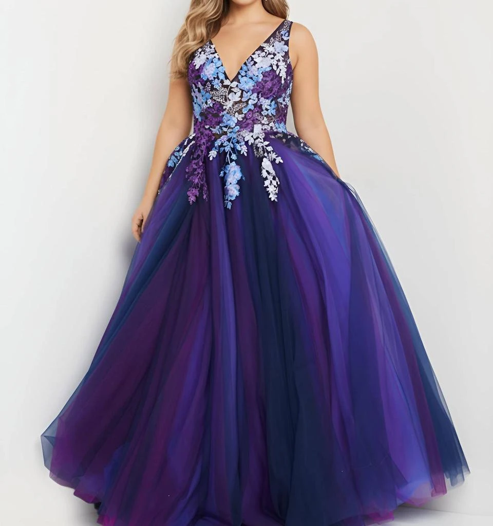 Jovani Jovani - Elegant Ball Gown With Floral Appliqué