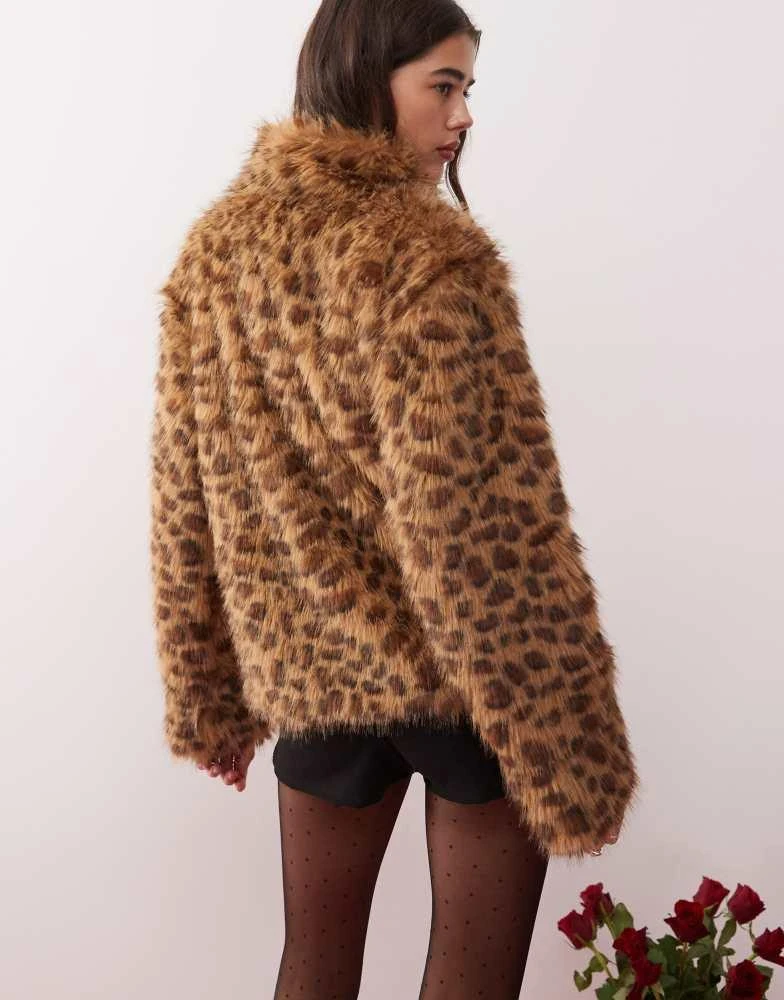Motel Motel joji crop faux fur leopard print jacket in brown 3