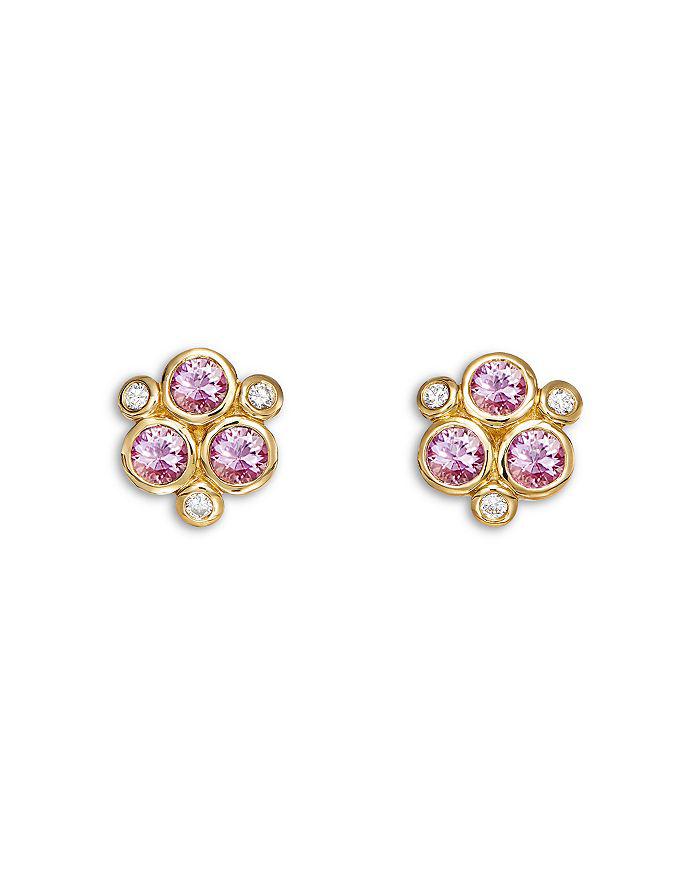 Temple St. Clair 18K Yellow Gold FJ Pink Sapphire 
Diamond Bezel Cluster Stud Earrings