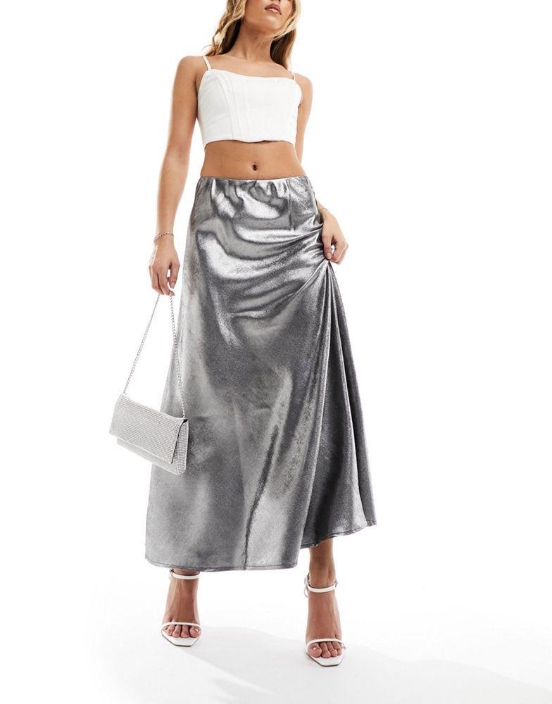 Y.A.S Y.A.S high waisted maxi skirt in grey metallic