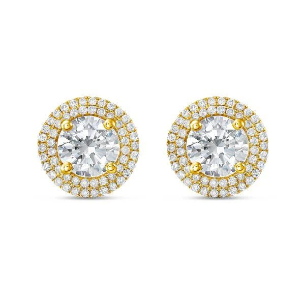 Diana M Jewels 14kt yellow gold lab grown round diamond halo earrings weighing 5.00 cts tw