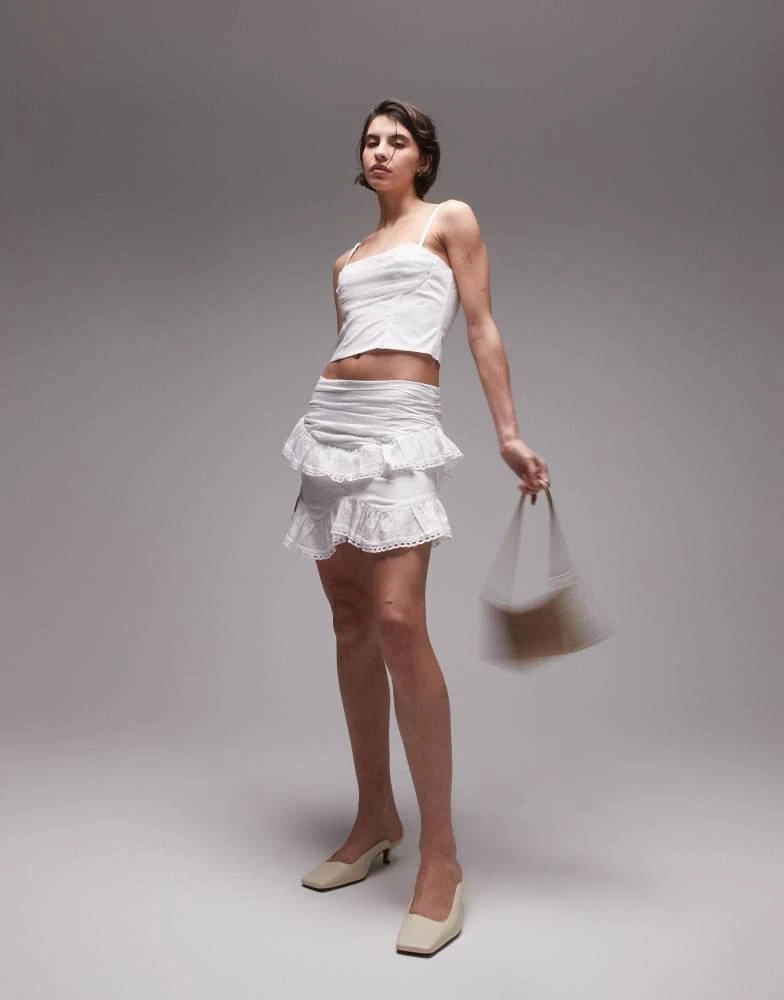 SNDYS SNDYS ruffle broderie trim mini skirt in white