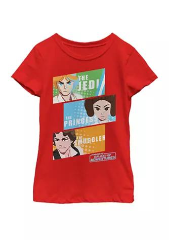 Star Wars Wars  Girls 7 16 Galaxy Of Adventures Luke Leia Han B1p Short Sleeve Graphic T Shirt