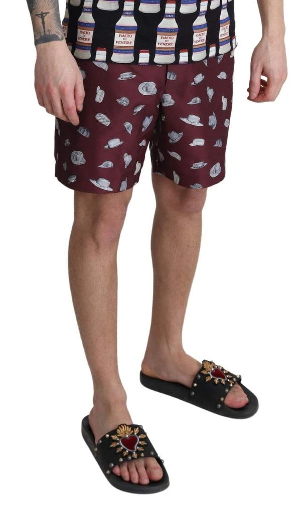 Dolce & Gabbana Dolce & Gabbana Maroon Hats Print Beachwear Shorts Swimwear 3