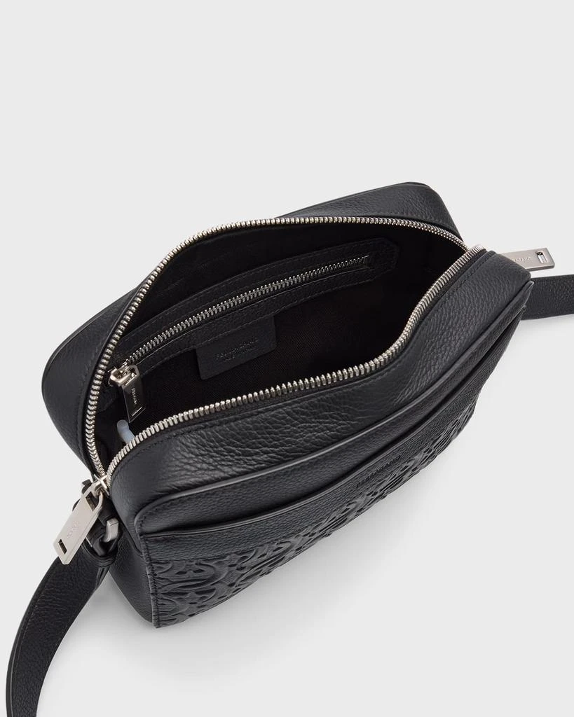 Salvatore Ferragamo Men's Embossed Gancini Leather Crossbody Bag 4