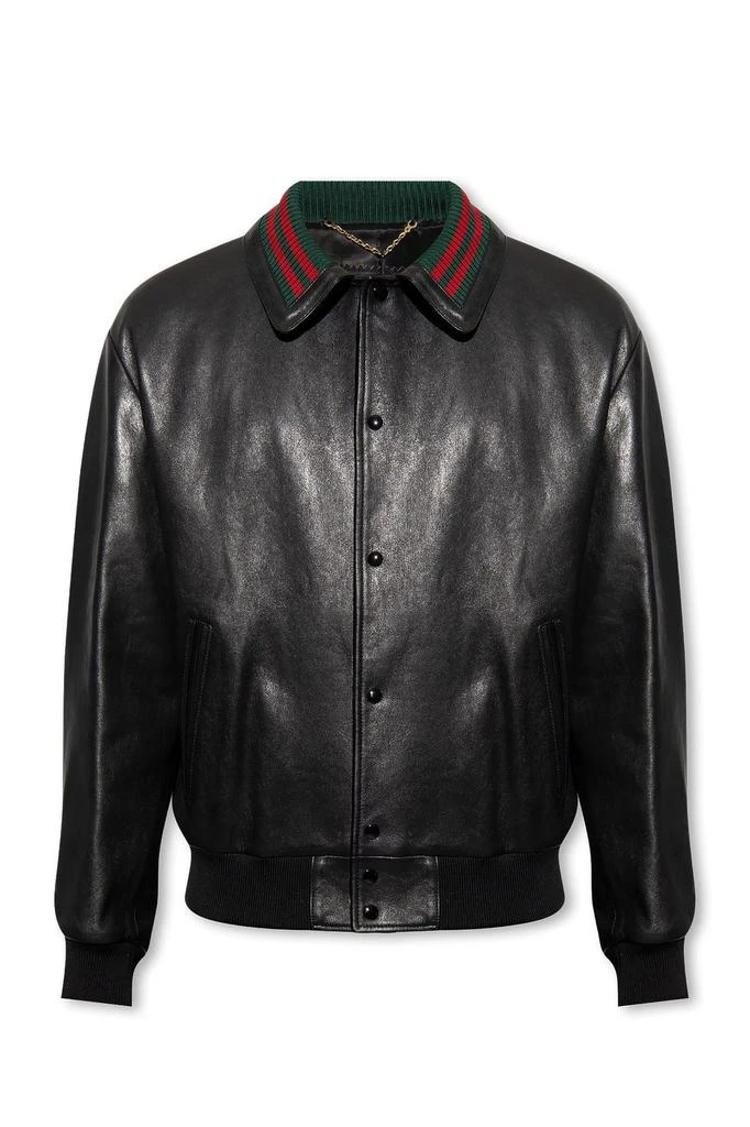 Gucci Gucci Web Striped Detail Leather Bomber Jacket 1