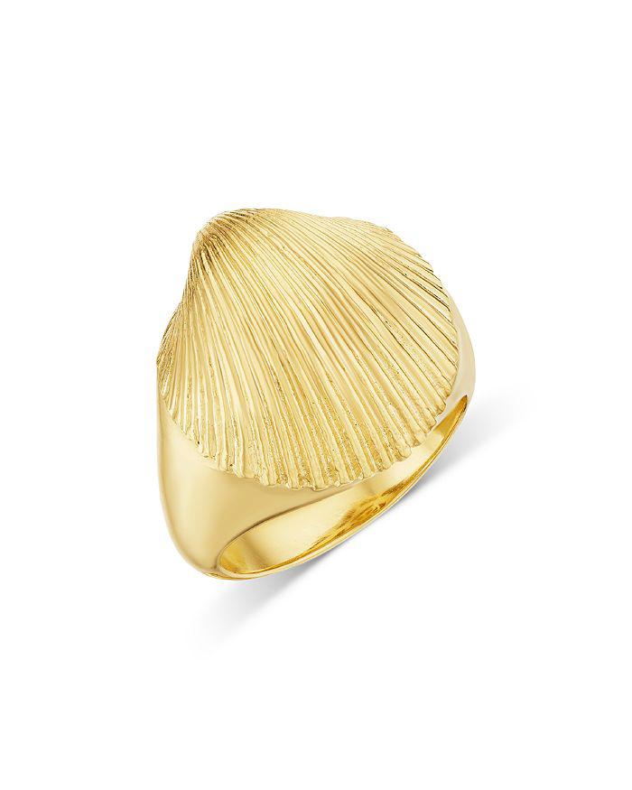 CADAR 18K Yellow Gold Shell Flip Top Textured Pinky Ring