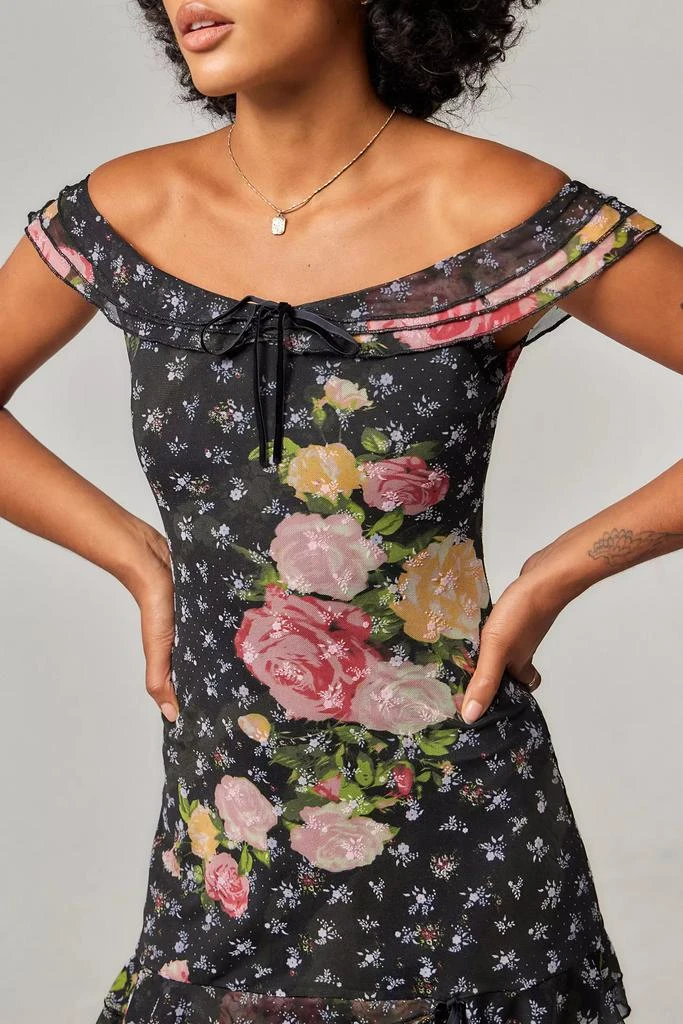 knee length dresses for ladies Sylviana Bardot Mini Dress in Lumen Floral Blue main image 1