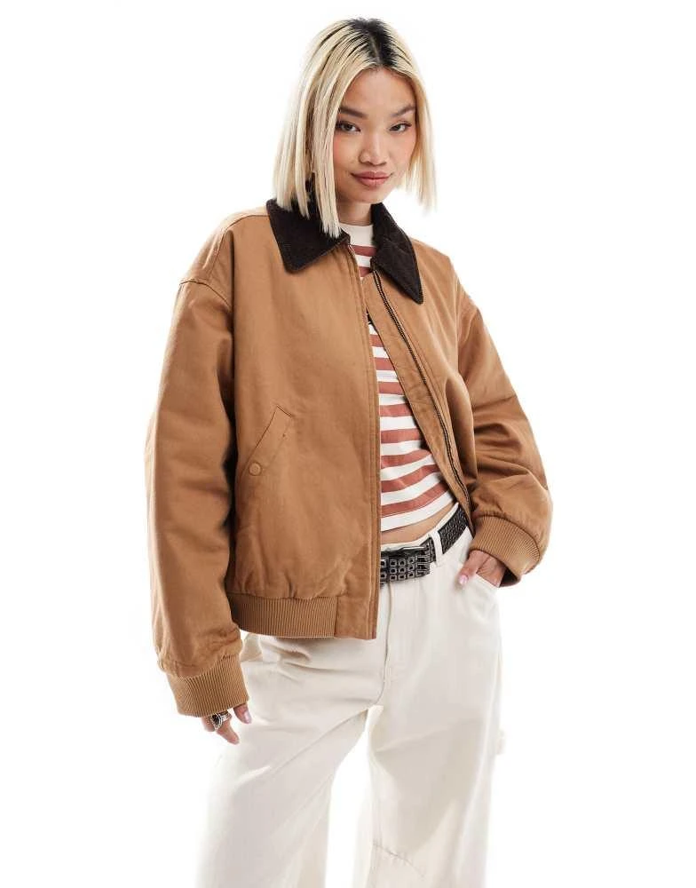 Monki Monki barn jacket in light brown with contrast cord collar 1