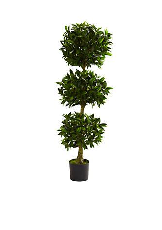 NEARLY NATURAL Natural 5 Ft. Triple Bay Leaf Topiary Uv Resistant Indoor Outdoor