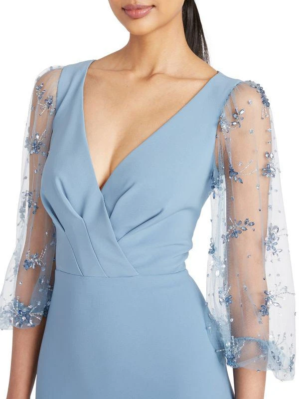Theia Kiera Beaded Puff-Sleeve Gown 4