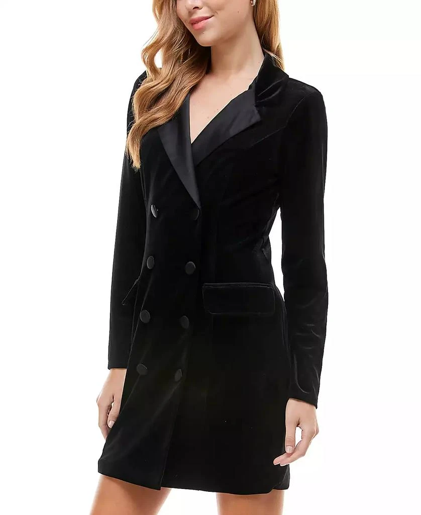 City Studios Juniors' Notch-Lapel Tuxedo-Style Velvet Dress 3