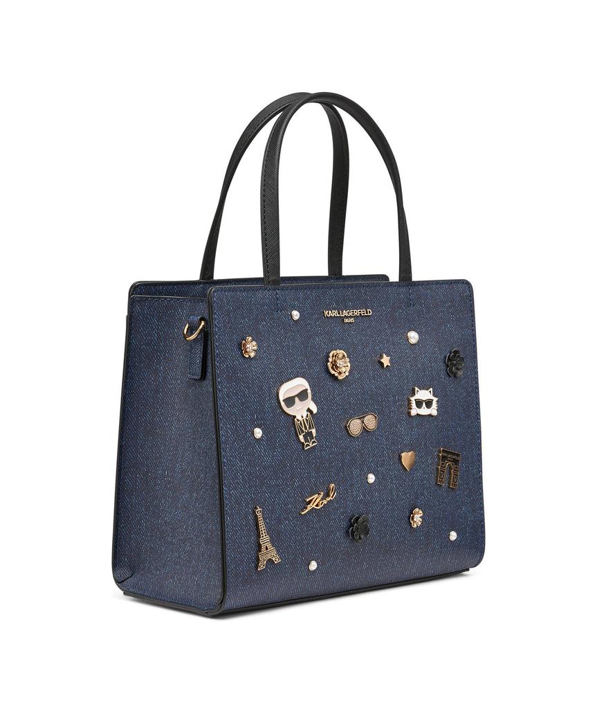 Karl Lagerfeld Paris MAYBELLE DENIM SATCHEL WITH PINS
