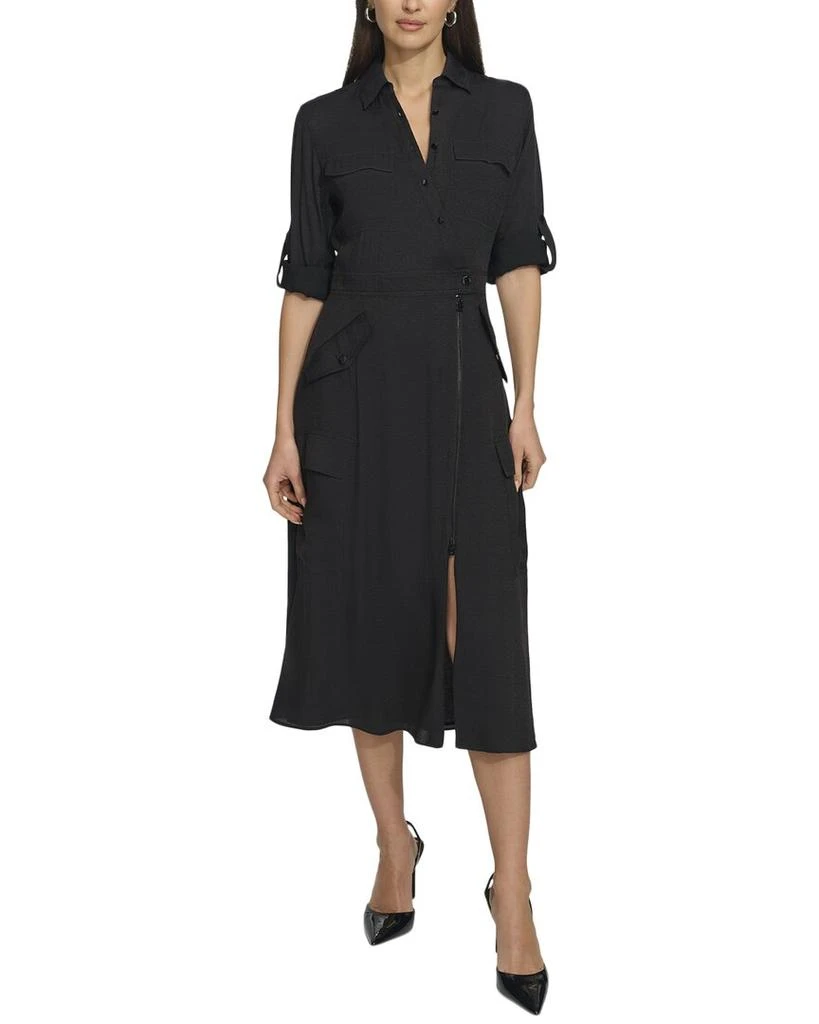 DKNY Long Sleeve Silky Cargo Midi Dress 1
