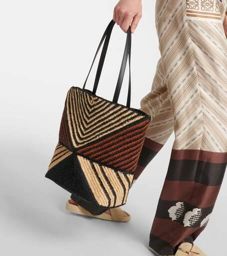 Loewe Paula's Ibiza Puzzle Fold Medium raffia tote bag 2