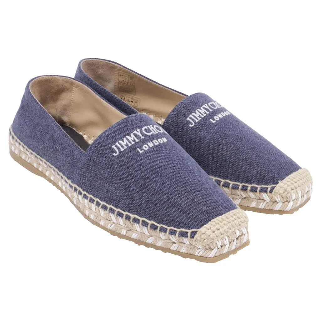 Jimmy Choo Logo-Embroidered Espadrille Flats in Navy Blue Cotton 3