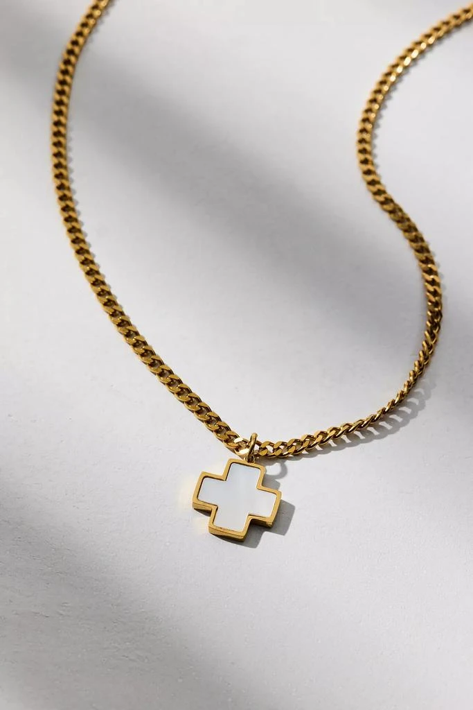 Urban Outfitters Mother Of Pearl & Stainless Steel Cross Pendant Necklace 1