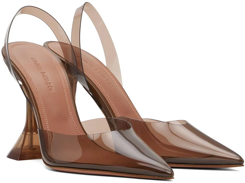 Amina Muaddi Brown Holli Glass Sling Heels 4