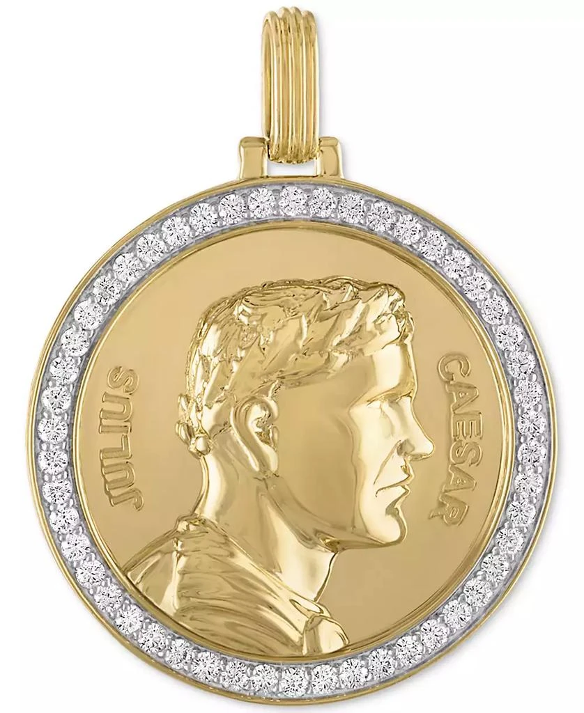 Esquire Men's Jewelry Cubic Zirconia Julius Caesar Coin Pendant in Sterling Silver & 14k Gold-Plate, Created for Macy's 1