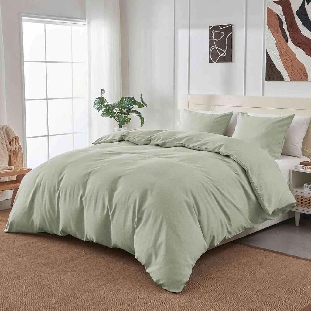 Puredown Peace Nest Solid Faux Flax Linen Duvet Cover Sets - Luxurious Comfort 3