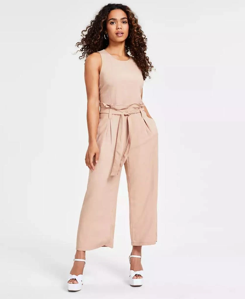 Bar III Petite Sleeveless Belted Crewneck Jumpsuit, Created for Macy's 1