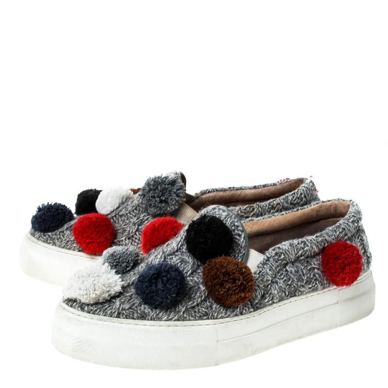 Joshua Sanders Joshua Sanders Grey Wool Blend Pom Pom Slip On Sneakers Size 39 4