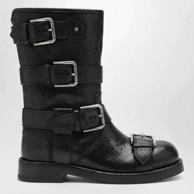 Black leather boots with straps The Double F
