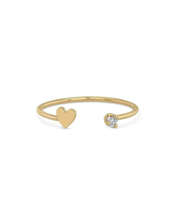 Zoe Chicco 14k Yellow Gold Itty Bitty Heart 
Prong Diamond Open Ring