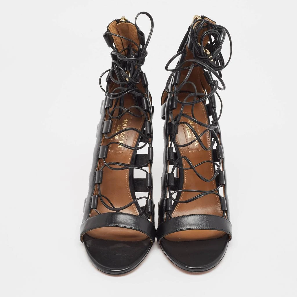 Aquazzura Aquazzura Black Leather Amazon Ankle Wrap Sandals Size 38 3