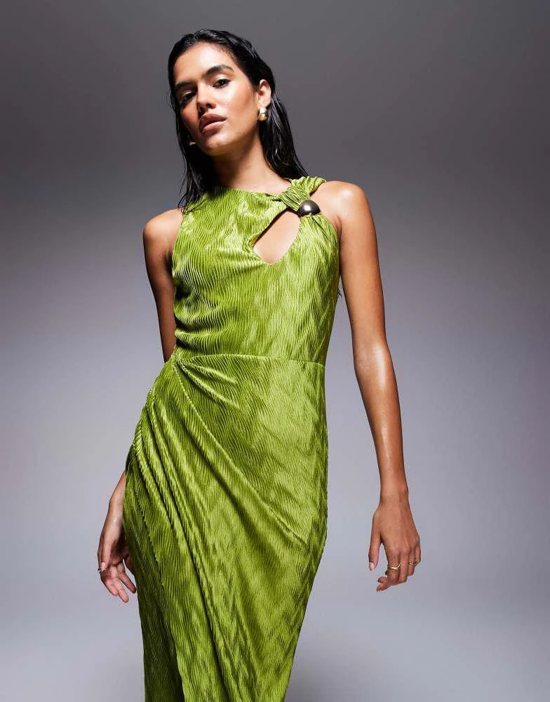 asos green dress sale Shop ASOS DESIGN sleeveless draped and cut out with trim detail maxi dress in green on Sale at BeyondStyle Get 75% Off ASOS DESIGN sleeveless draped and cut out with trim