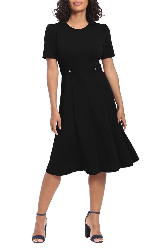 London Times Short Sleeve Fit Flare Midi Dress Black 6 Dresses Skirts BeyondStyle