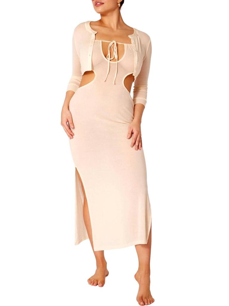 WeWoreWhat Ruched Cutout Maxi Cover Up In Beige