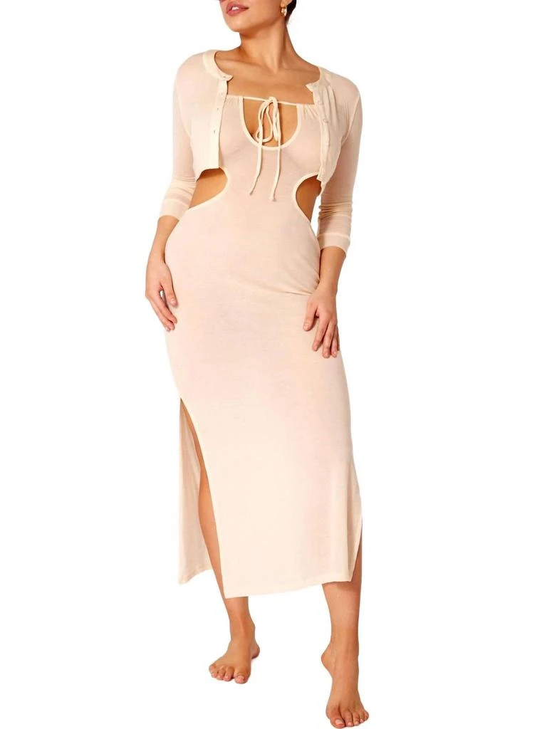WeWoreWhat Ruched Cutout Maxi Cover Up In Beige 1