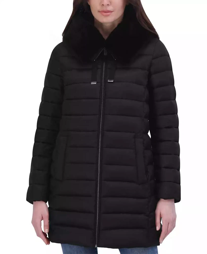 Tahari Women's Faux-Fur-Trim Hooded Packable Shine Puffer Coat 1