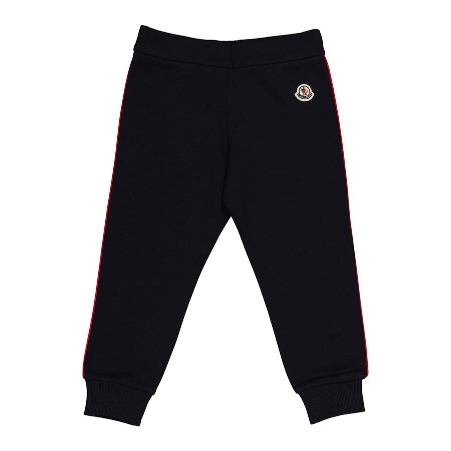 Moncler Boys Navy Cotton Contrasting-Pipe Trim Detail Jogger Trousers