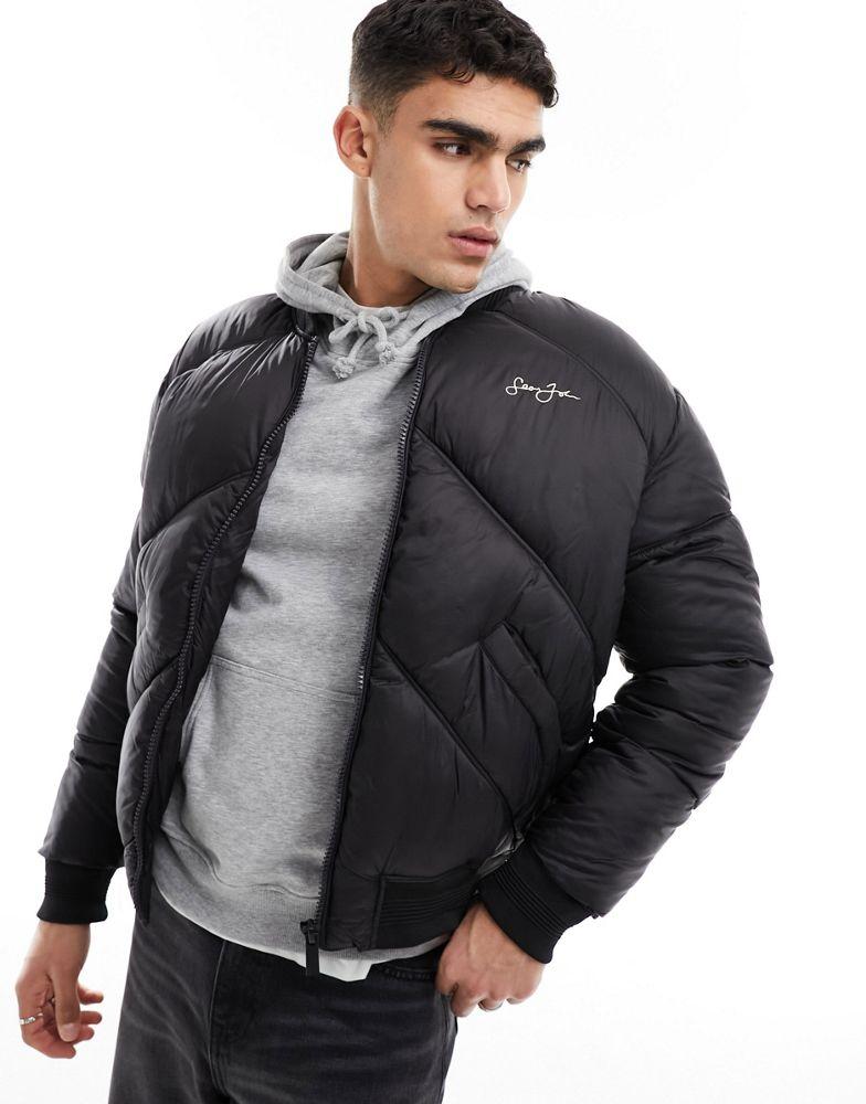 Sean John Sean John script puffer bomber jacket in black