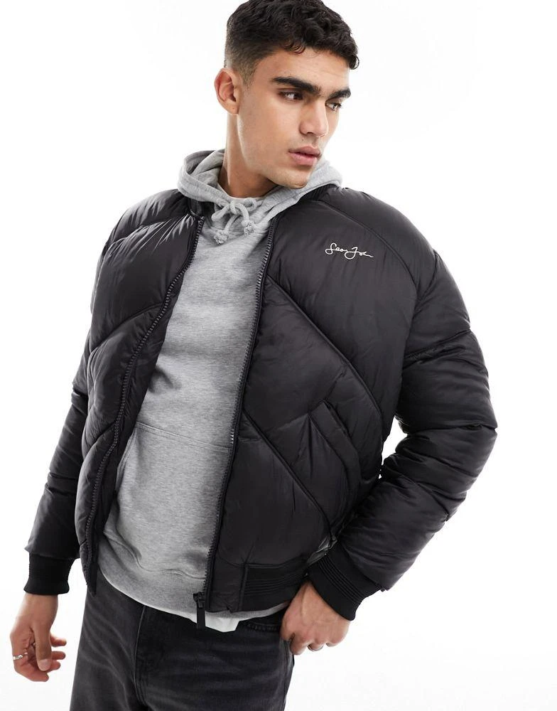 Sean John Sean John script puffer bomber jacket in black 1