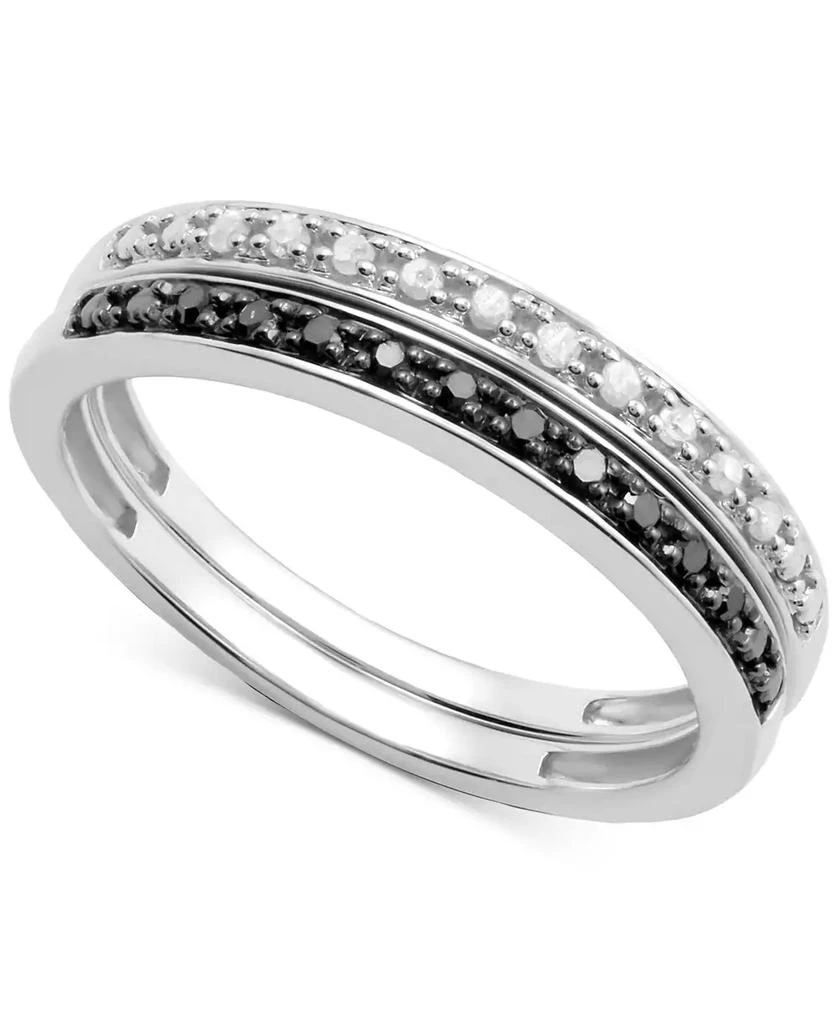 Macy's 2-Pc Set Black Diamond (1/10 ct. t.w.) & White Diamond (1/10 ct. t.w.) Stack Rings in Sterling Silver 1
