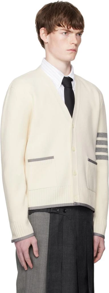 Thom Browne Off-White Milano Stitch Merino Wool 4-Bar V-Neck Cardigan 2