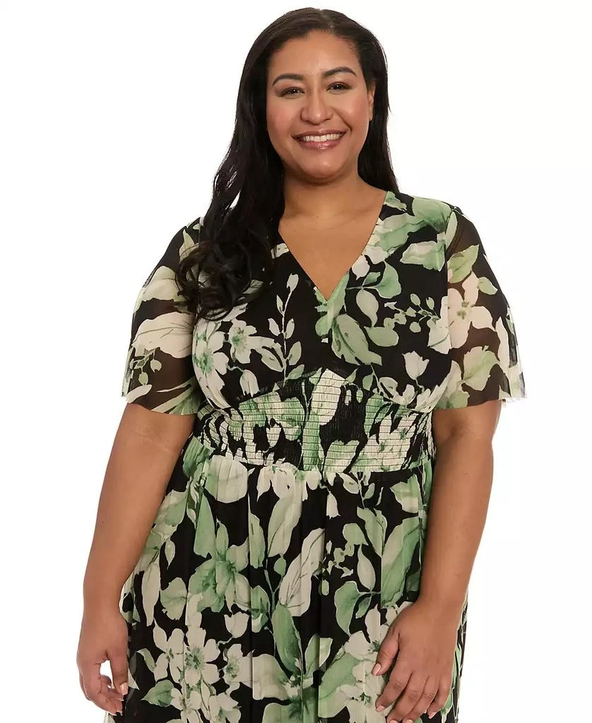 London Times Plus Size Floral-Print Smocked Maxi Dress 3
