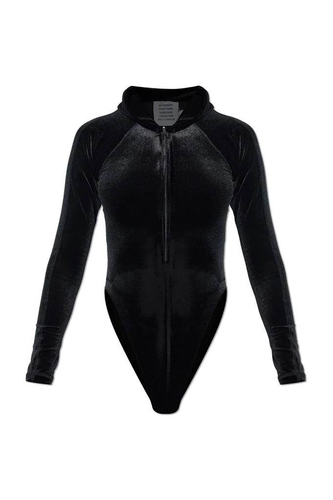 Vetements Vetements Zip-Up Hooded Velvet Bodysuit