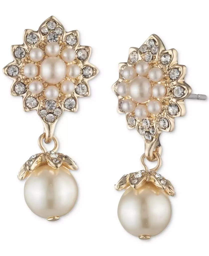 MARCHESA Gold-Tone Crystal & Imitation Pearl Drop Earrings 1