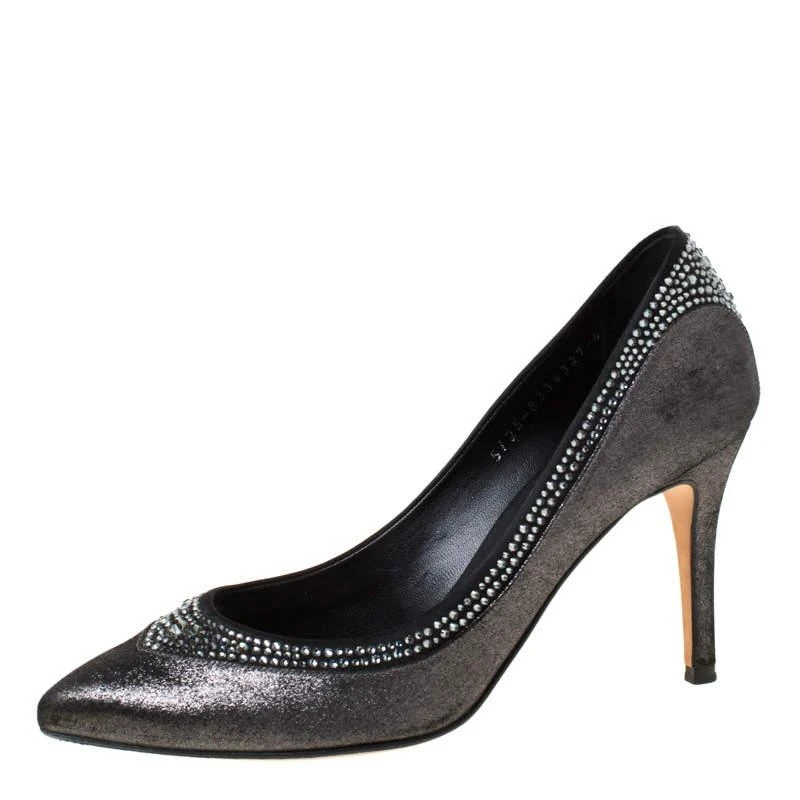 Gina Gina Crystal Embellished Textured Fabric Pointed Toe Pumps Size 37 1