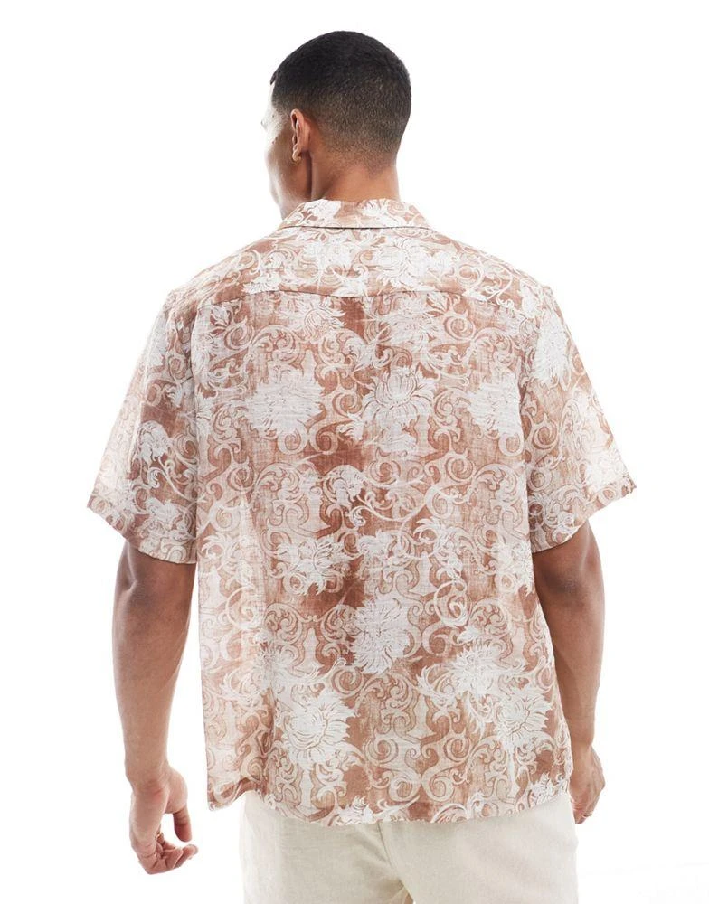 ASOS ASOS DESIGN relaxed revere shirt with baroque floral print in neutral 4