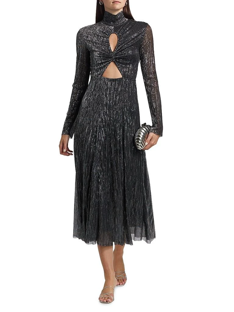 Sabina Musáyev Nalani Metallic Pleated Cut Out Midi-Dress 2